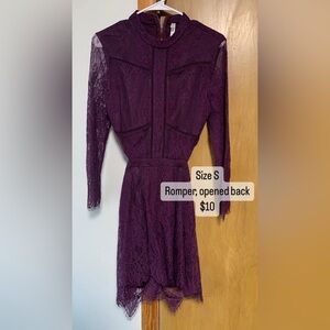 Purple romper opened back and long sleeve